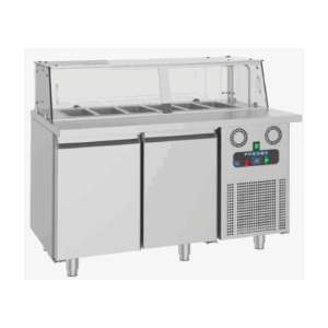 Saladette - Kjølebenk med brønn og glass overbygg | 2-Dørs | 6×1/3GN | B140xD80xH85/114cm – Frenox SHS2