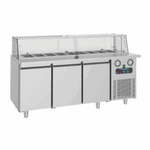 Saladette - Kjølebenk med brønn og glass overbygg | 3-Dørs | 9×1/3GN | B187xD80xH85/114cm – Frenox SHS3