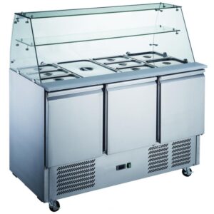Saladette med glasstopp | 3 Dører | 4x1/1-GN | B137xD70xH100cm - Adexa S93SQ
